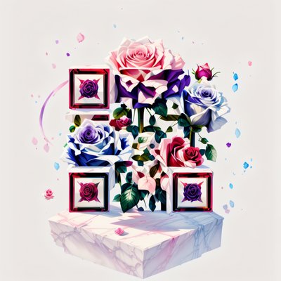 Watercolor Rose Marble Pedestal QR Code Art
