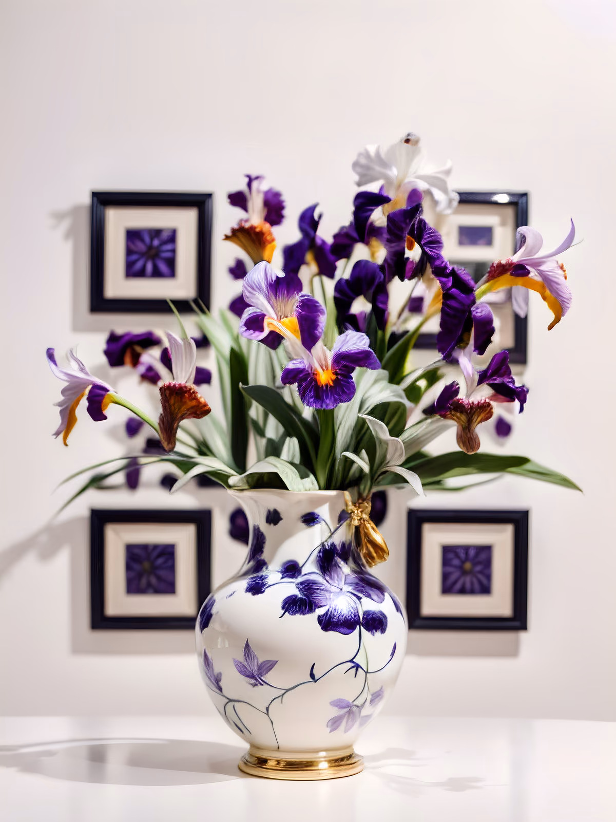 Фиолетовые ирисы в вазе, фотоцветы: QR-код как искусство — изображение 1