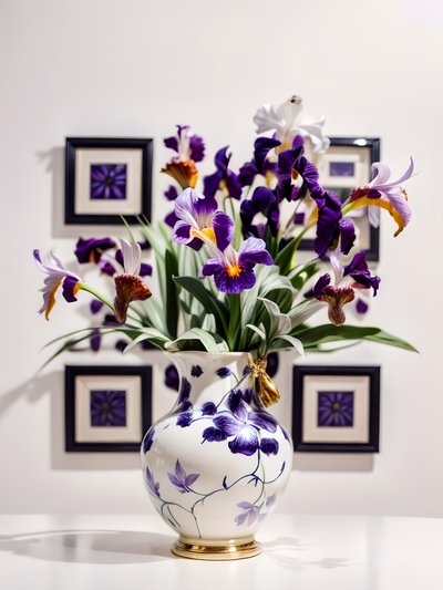 Purple Iris Vase Photo Flowers QR Code Art