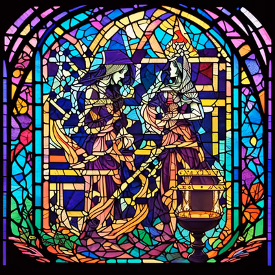 Witches in Arched Stained Glass QR Code Art — image 1