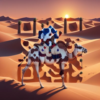 Camel Desert Sunset Digital Painting QR Code for Posters