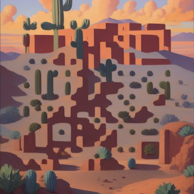 Desert Sunset Cactus Painting QR Code Art