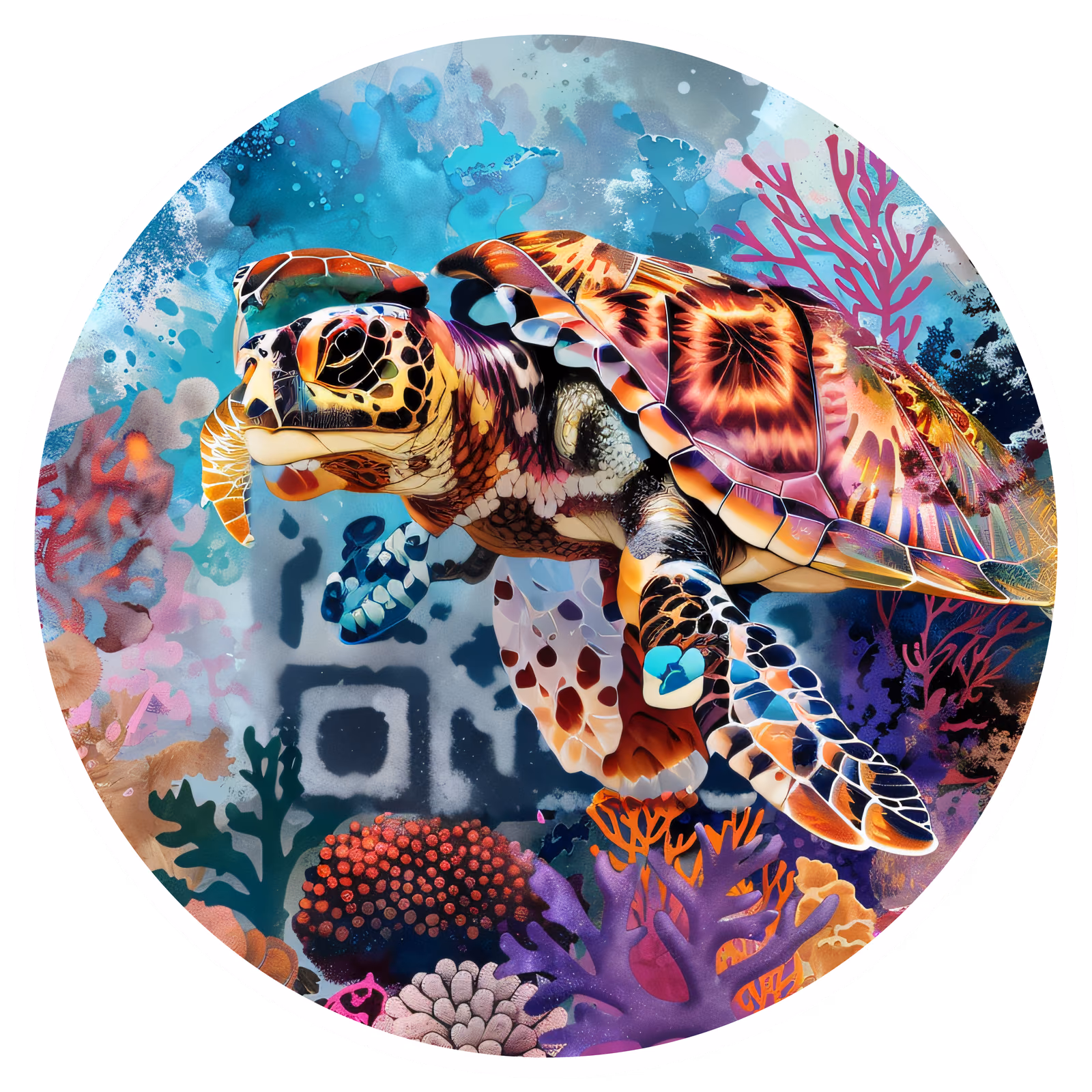 Морская черепаха на коралловом рифе: QR-код для наклеек — изображение 1