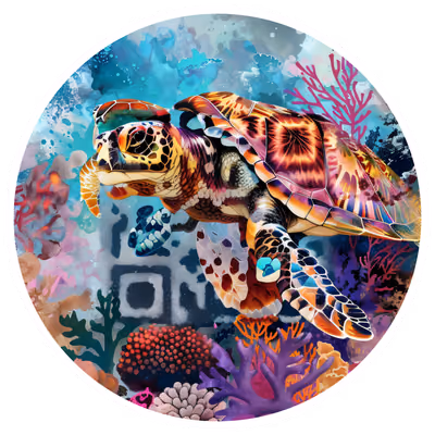 Морская черепаха на коралловом рифе: QR-код для наклеек — изображение 1