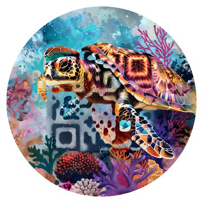Sea Turtle Coral Reef QR Code for Stickers