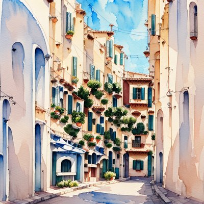 Mediterranean Street Watercolor QR Code Art