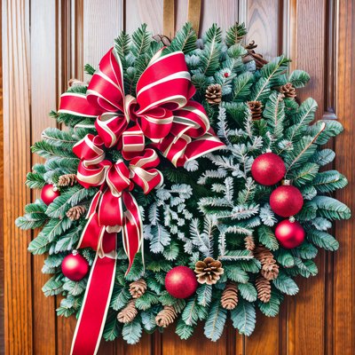 Christmas Wreath Photorealistic Wreaths QR Code for Greeting Cards