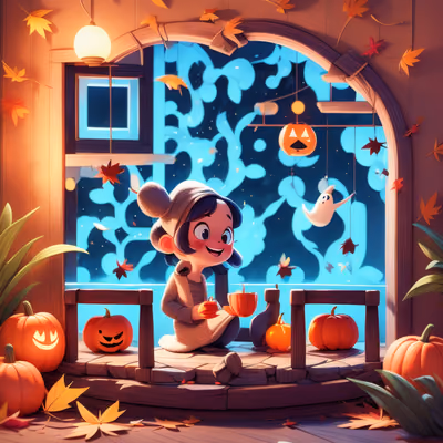 Halloween Girl With Pumpkins 3D QR Code for Posters — image 1