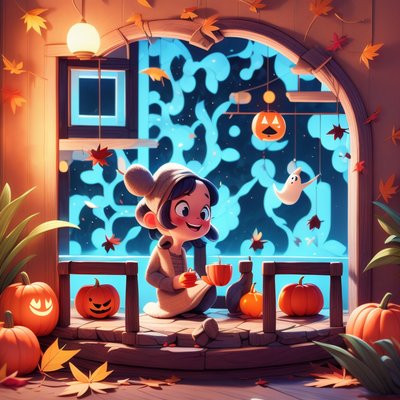 Halloween Girl With Pumpkins 3D QR Code for Posters