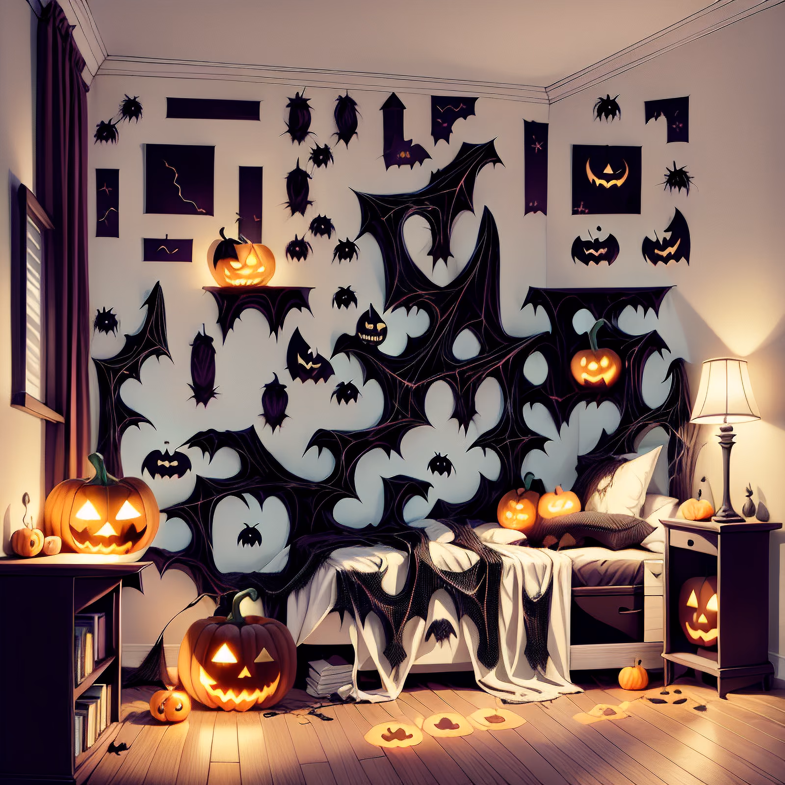 Halloween Bedroom Pumpkins Cartoon QR Code for Posters — image 1