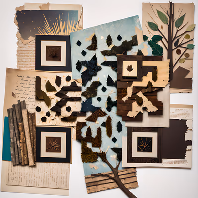 Tree and Leaf Paper Collage QR Code Art — image 1