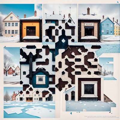 Arctic Town Paper Collage QR Code Art