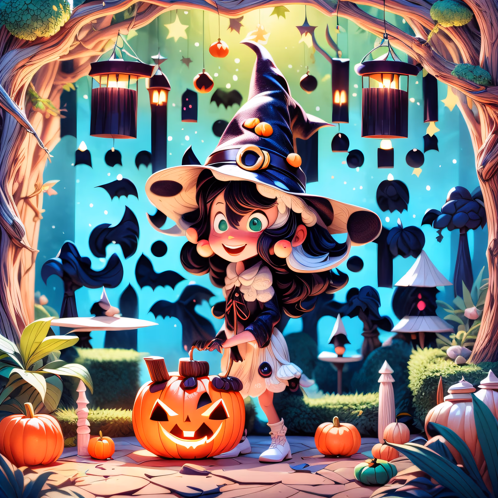 Cartoon Witch With Pumpkins QR Code for Posters — image 1