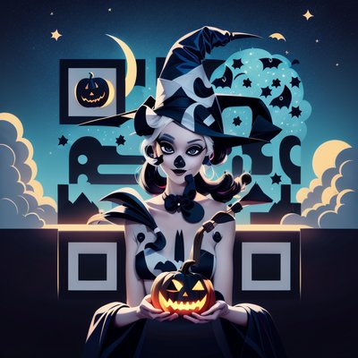 Witch With Jack-o-Lantern Halloween QR Code for Posters