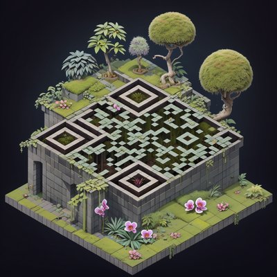 Isometric Jungle Ruin Orchid QR Code for Posters