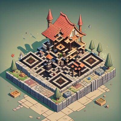 Isometric Fantasy Town Comic QR Code for Posters