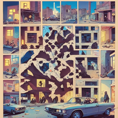 Comic Panel City Street Car QR Code for Posters — image 1