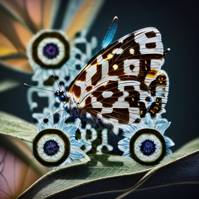 Butterfly on Blue Flowers Photorealistic QR Code Art