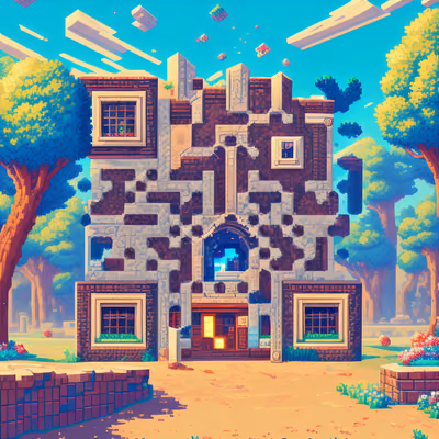 Pixel Art Portal Building QR Code Poster — image 1