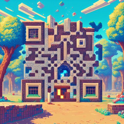 Pixel Art Portal Building QR Code Poster