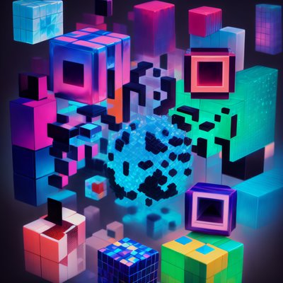 Neon Floating Cubes Voxel QR Code for Posters