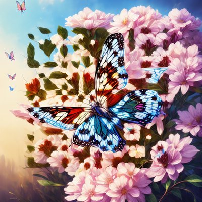 Butterfly on Pink Blossoms Painting QR Code Art