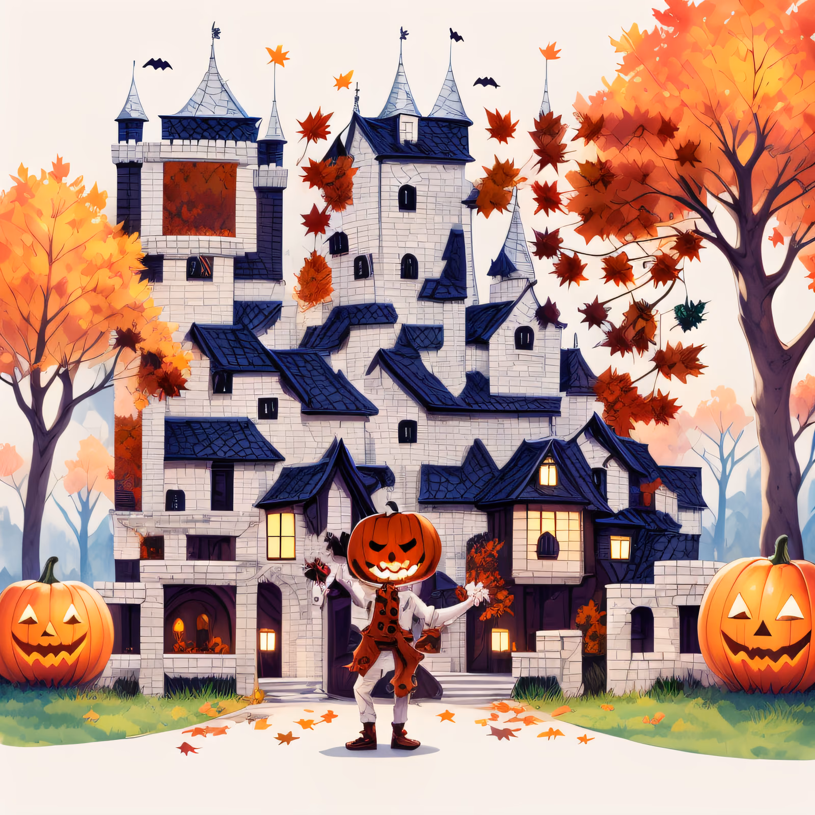 Pumpkin Head Halloween Castle Cartoon QR Code for Posters — image 1
