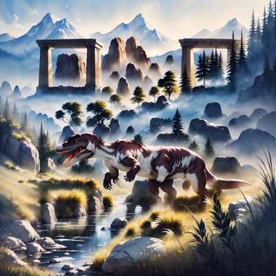 Roaring T-Rex Watercolor Landscape QR Code Art — image 1
