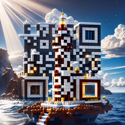 Brick Lighthouse Toy Scene QR Code for Posters — image 1
