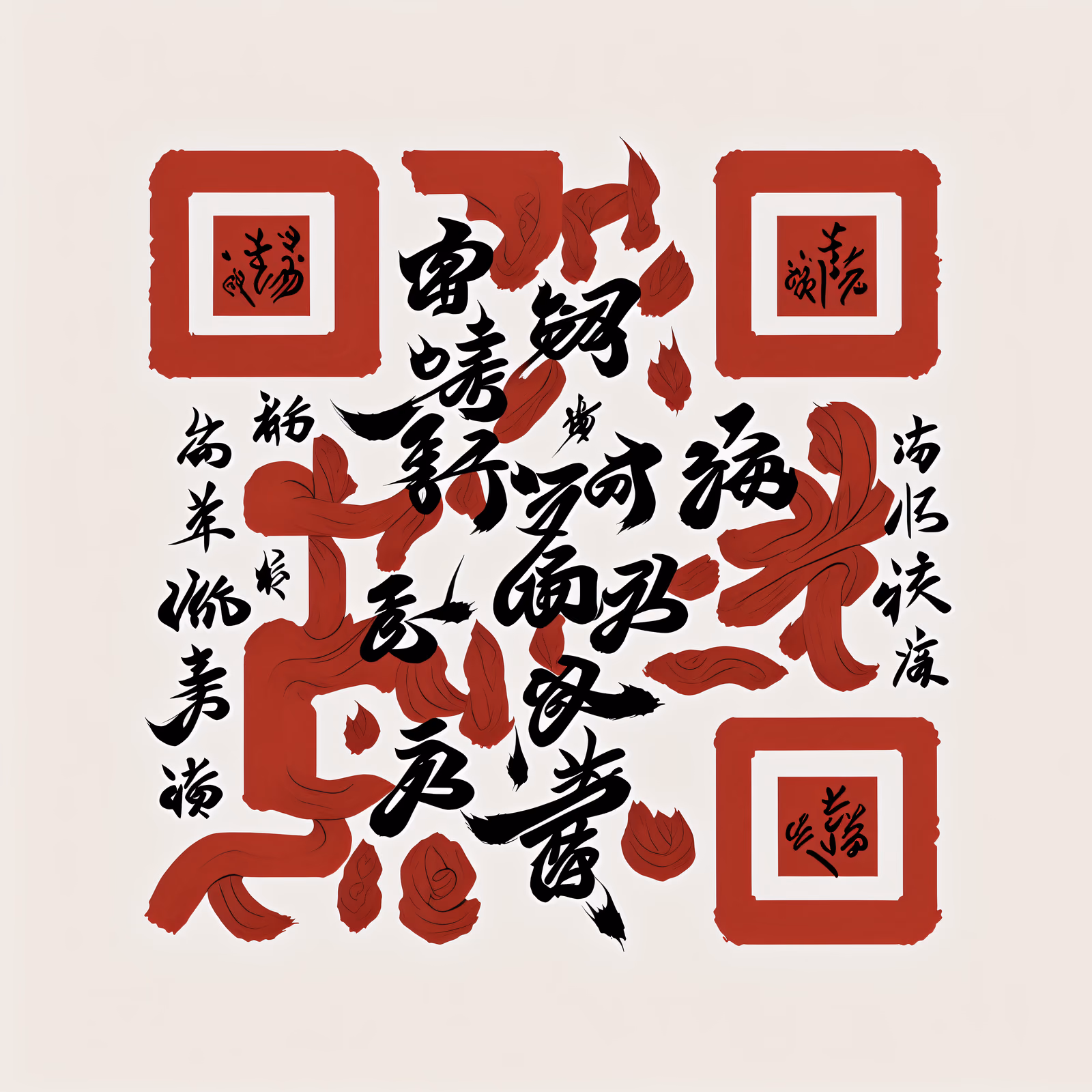红黑毛笔书法二维码艺术海报 — 图片 1