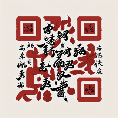 红黑毛笔书法二维码艺术海报