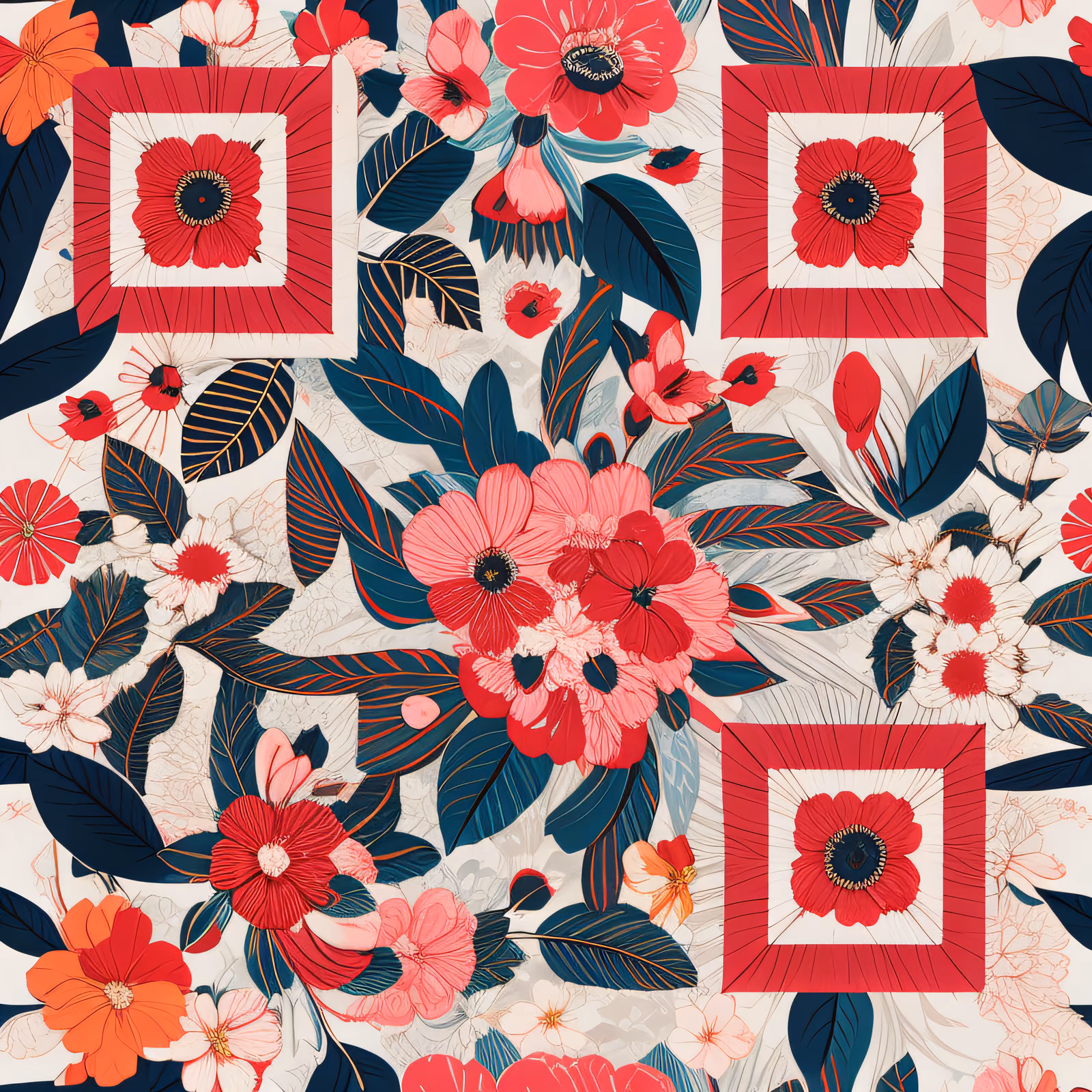 Red Floral Screen Print Pattern QR Code Art — image 1