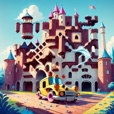 Yellow Car Toy Castle Cartoon QR Code for Posters