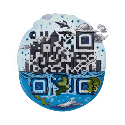 Затопленный город на горизонте в векторе: QR-код для стикеров — изображение 1