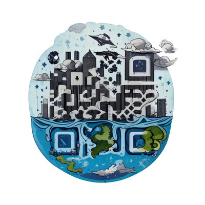 Flooded City Skyline Vector QR Code for Stickers