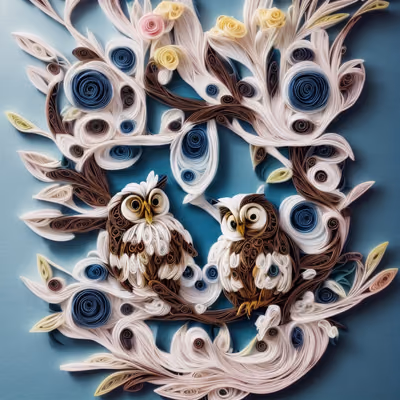 Quilled Paper Owls on Branch QR Code Art — image 1