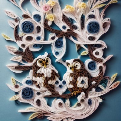 Quilled Paper Owls on Branch QR Code Art