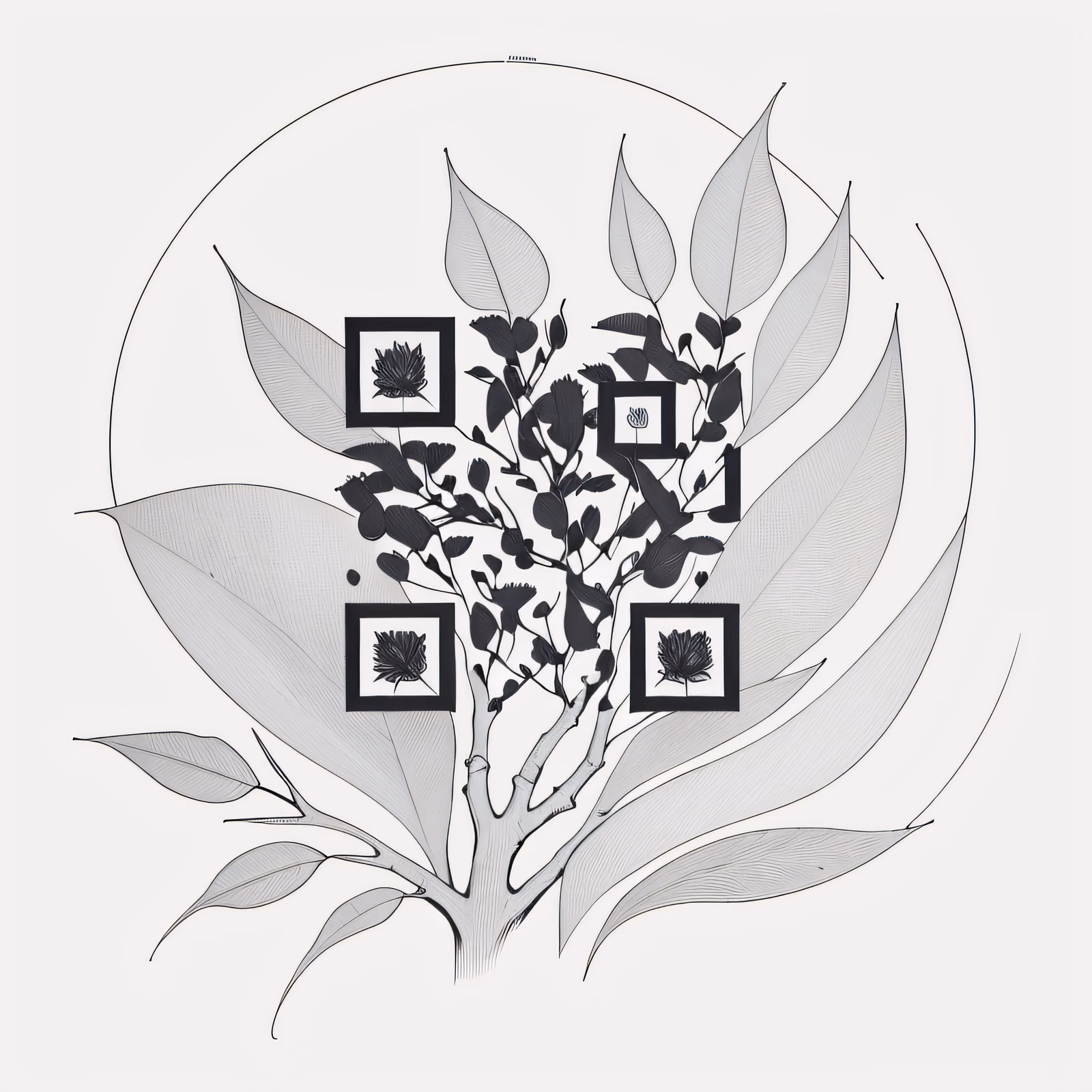 Ветка эвкалипта, рисунок тушью: QR-код для временных татуировок — изображение 1