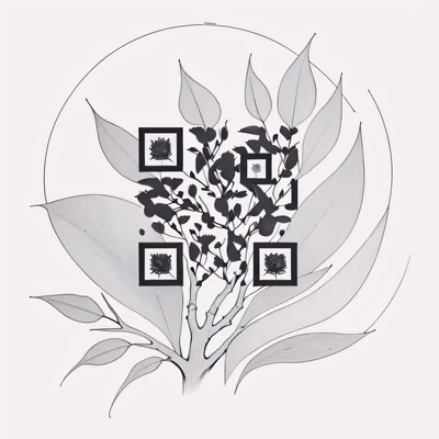Ветка эвкалипта, рисунок тушью: QR-код для временных татуировок — изображение 1