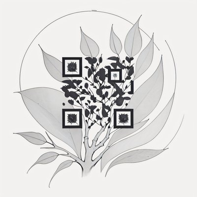 Eucalyptus Branch Ink Drawing QR Code for Temporary Tattoos