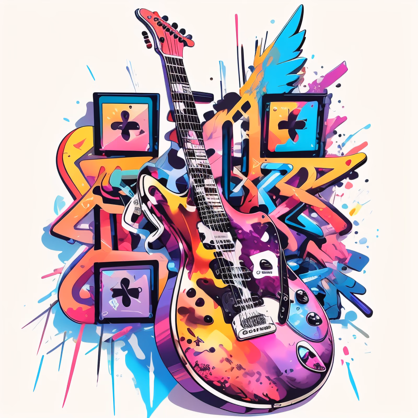 Graffiti Electric Guitar Vector Abstract QR Code for Stickers — image 1