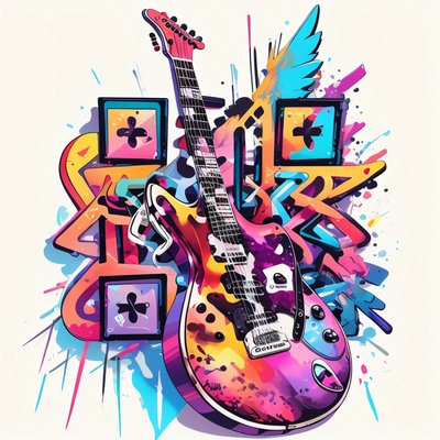 Graffiti Electric Guitar Vector Abstract QR Code for Stickers