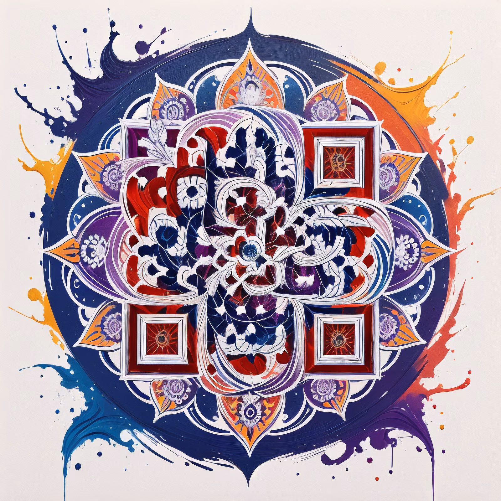 Цветочная мандала с брызгами краски: QR-код — изображение 1