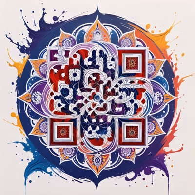 Цветочная мандала с брызгами краски: QR-код — изображение 1