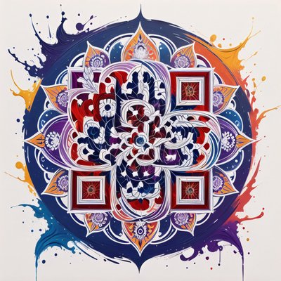 Splattered Floral Mandala QR Code Art