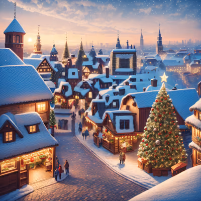 Snowy Christmas Village Digital Painting QR Code for Greeting Cards — image 1