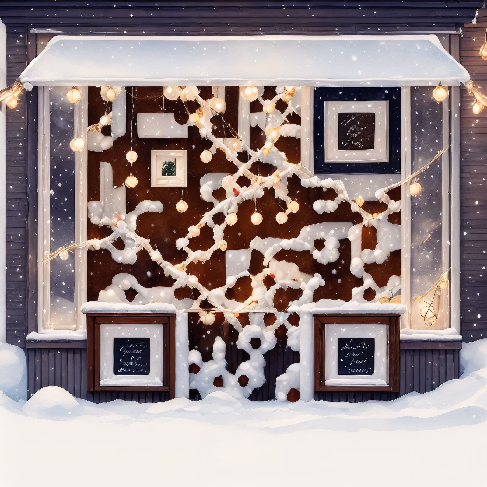 Заснеженная праздничная витрина: акварельный QR-код для открыток — изображение 1