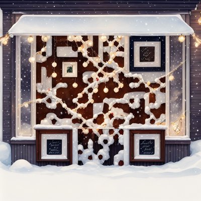 Snowy Holiday Shop Window Watercolor QR Code for Greeting Cards
