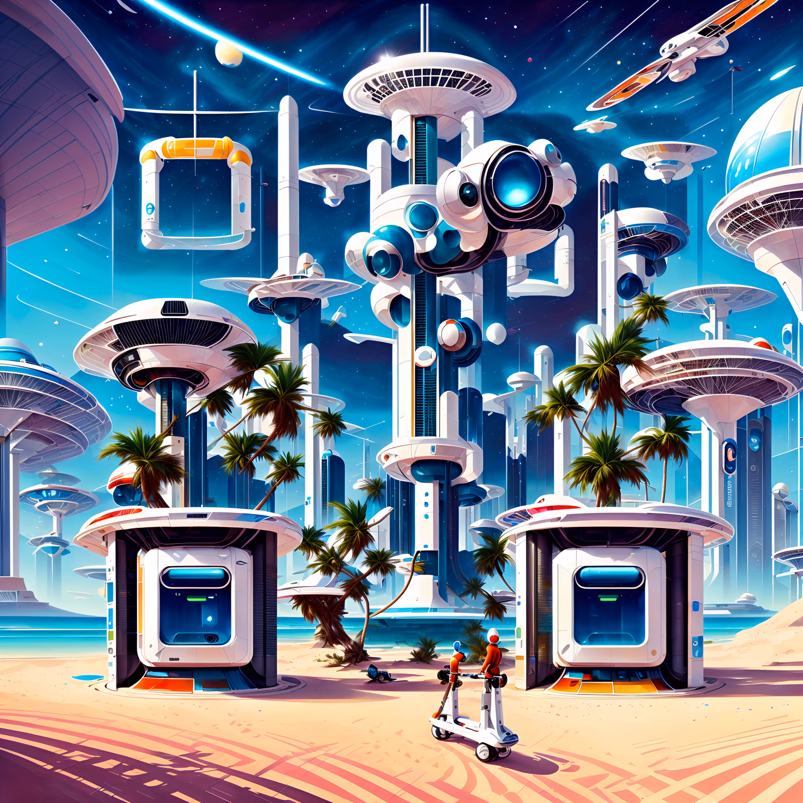 Ретрофутуристическая башня на тропическом острове: QR-код для постеров — изображение 1
