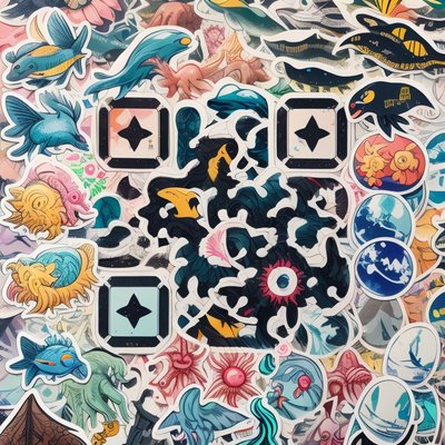 Ocean Creature Sticker Bomb QR Code for Stickers